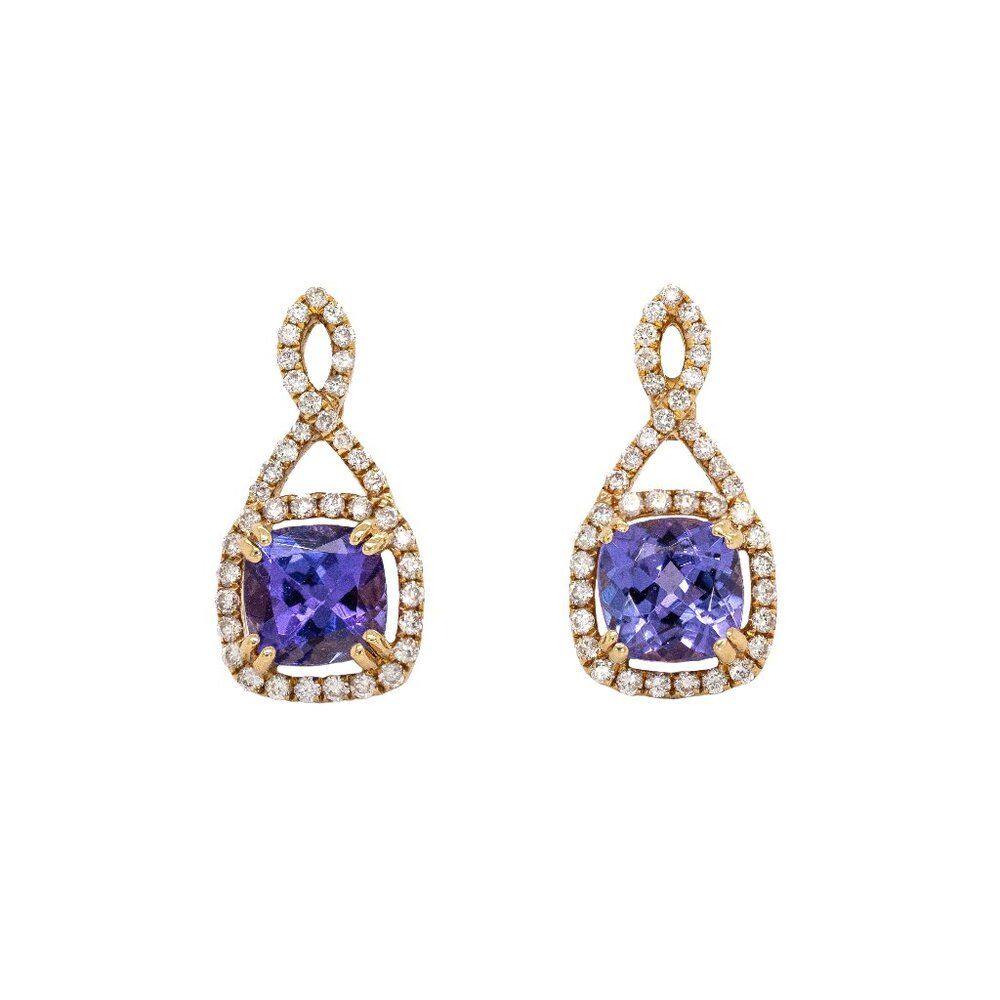 Tanzanite Earrings in Solid 14K Gold with Natural Diamond Accents